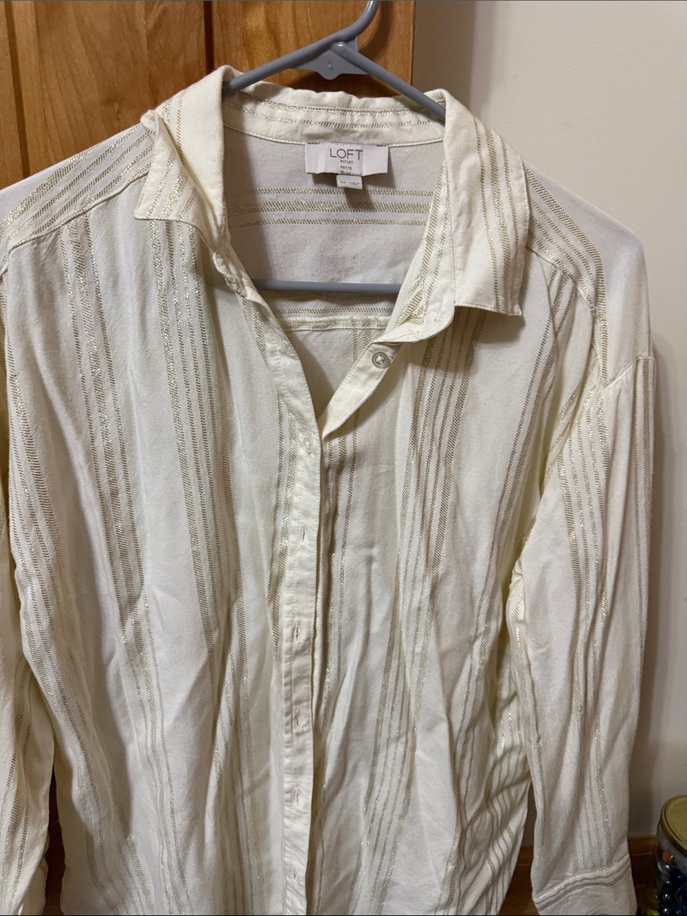 LOFT Cream Shirt with Subtle Metallic Stripes